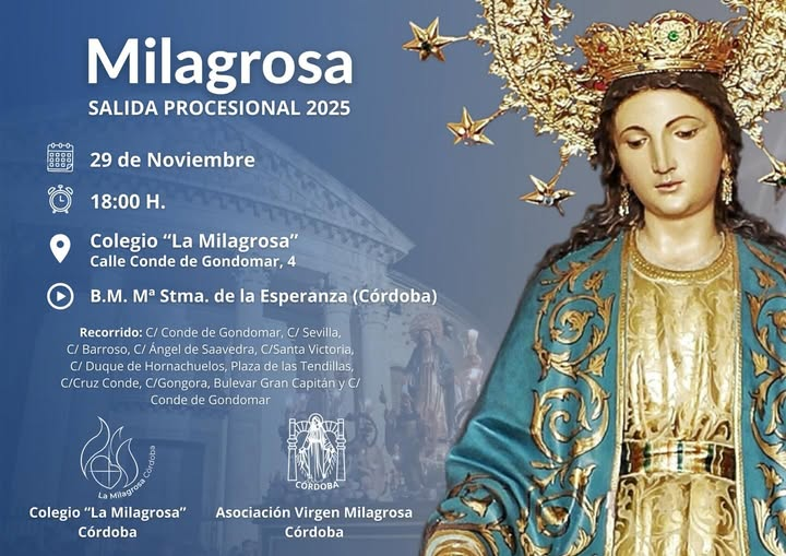 Esta tarde, procesión de la Virgen Milagrosa en Córdoba: Todos los Datos